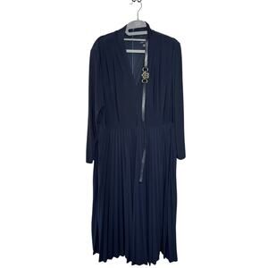 Tommy Hilfiger Dress Women 16 Plus Size Navy Blue Belt Pleat Long Sleeve Modest